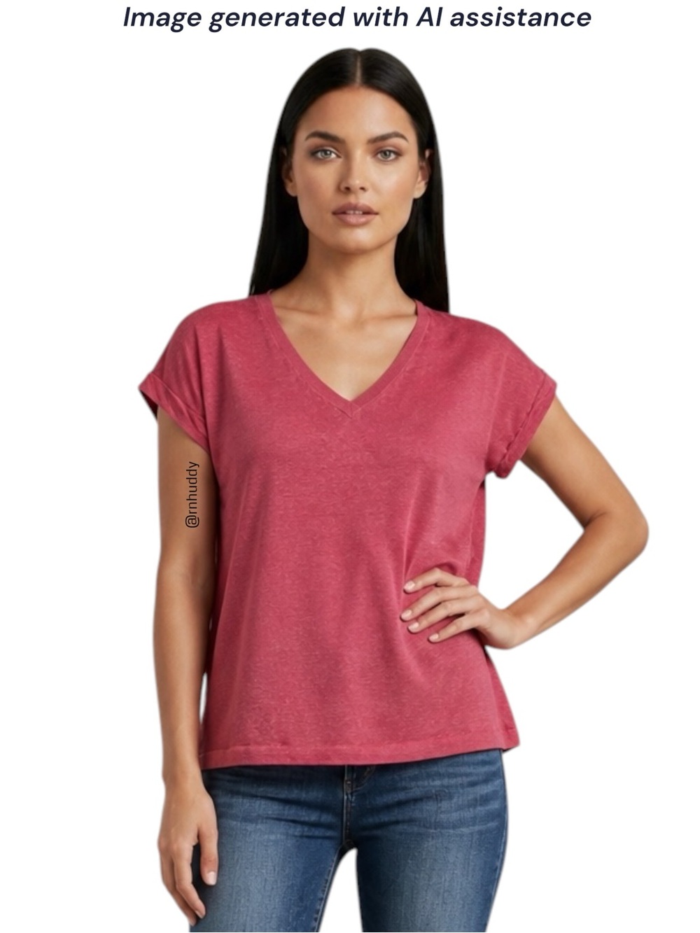 Brass the Label L v-neck linen & tencel relaxed short sleeve top